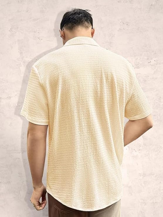 Men's Popcorn Shirt Texture Pattern Men's Regular Fit Casual Shirt Half