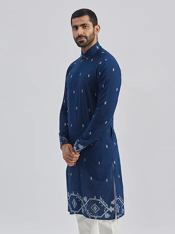 Men's Navy Blue Cotton Kurta