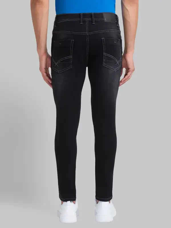Men Black Skinny Cropped Fit Dobby Cotton Blend Jeans