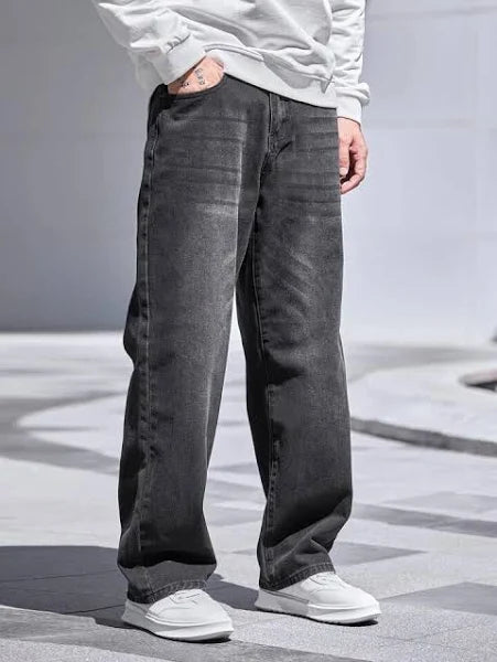 Off Duty Charcoal Raw Wash Baggy Fit Jeans