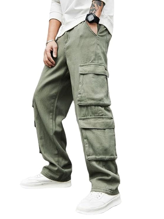 Premium Cotton Twill Men's 8 Pocket Cargo Pants - Stylish and Utilitarian Cargos for Men, Trousers Baggy Fit | Cargo Pants for Men | Stretch Cargo Pants | Casual Pants
