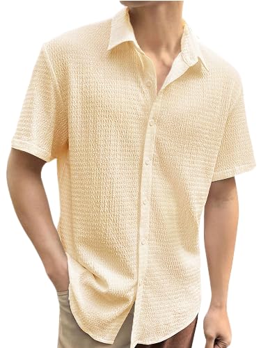 Men's Popcorn Shirt Texture Pattern Men's Regular Fit Casual Shirt Half