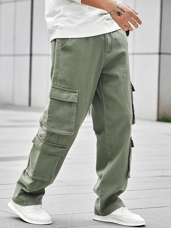 Premium Cotton Twill Men's 8 Pocket Cargo Pants - Stylish and Utilitarian Cargos for Men, Trousers Baggy Fit | Cargo Pants for Men | Stretch Cargo Pants | Casual Pants