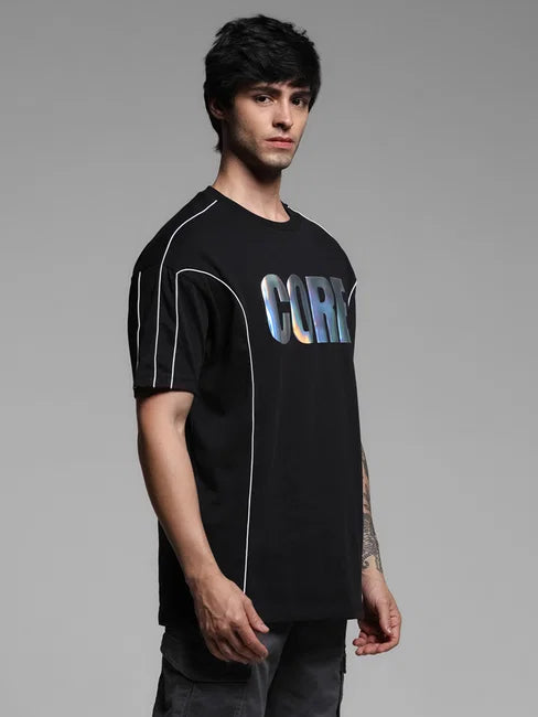 Black Holographic Print Boxy Fit T-shirt
