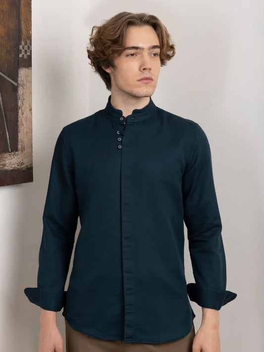 Blue Chinese Collar Shirt