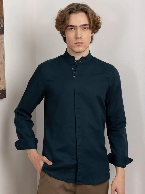 Blue Chinese Collar Shirt