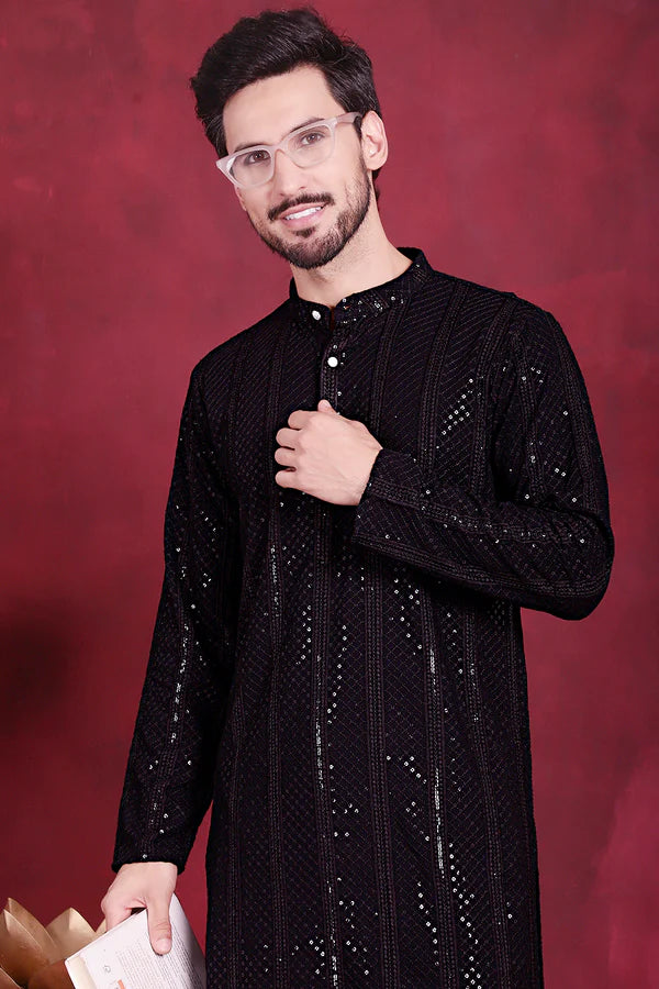 Men's Sequins Chikankari Embroidered Kurtas.