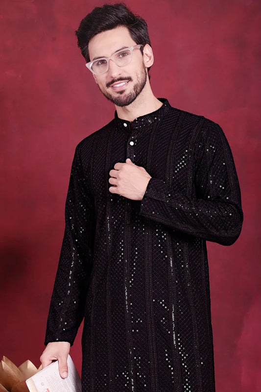 Men's Sequins Chikankari Embroidered Kurtas.