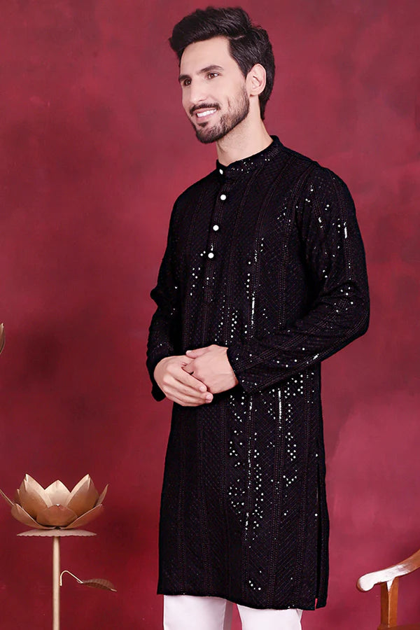 Men's Sequins Chikankari Embroidered Kurtas.