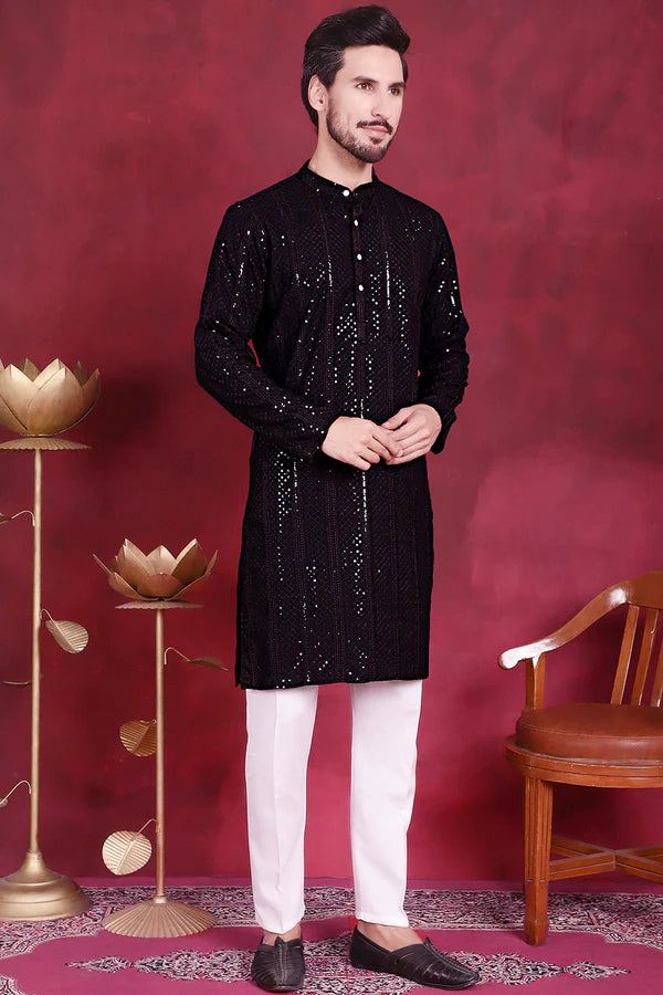 Men's Sequins Chikankari Embroidered Kurtas.