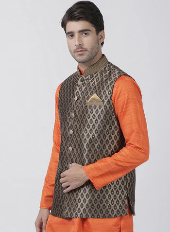 Men's Black Woven Nehru Jacket