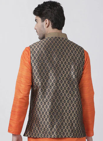 Men's Black Woven Nehru Jacket