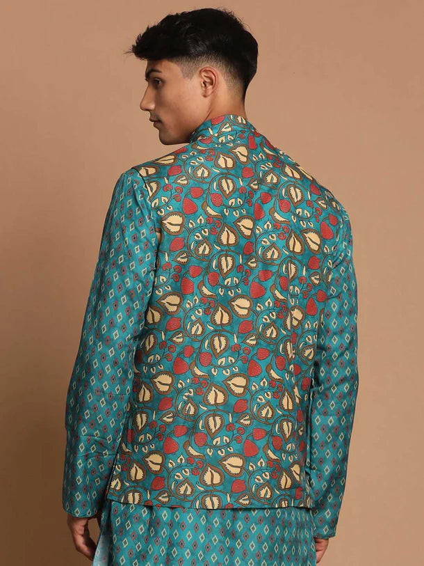 Men's Green Printed Nehru Jacket