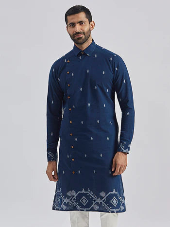 Men's Navy Blue Cotton Kurta