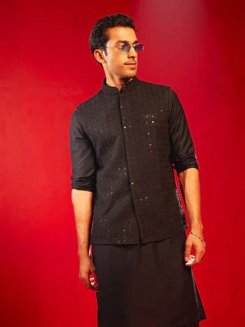 Men's Black Schiflli Nehru Jacket