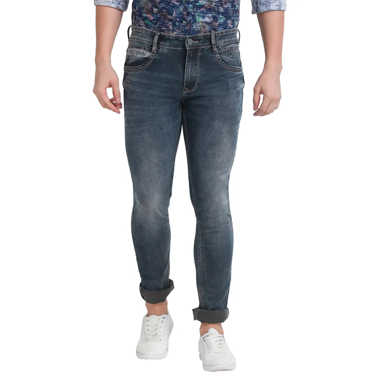 Men Grey Skinny Cropped Fit Dobby Cotton Blend Jeans