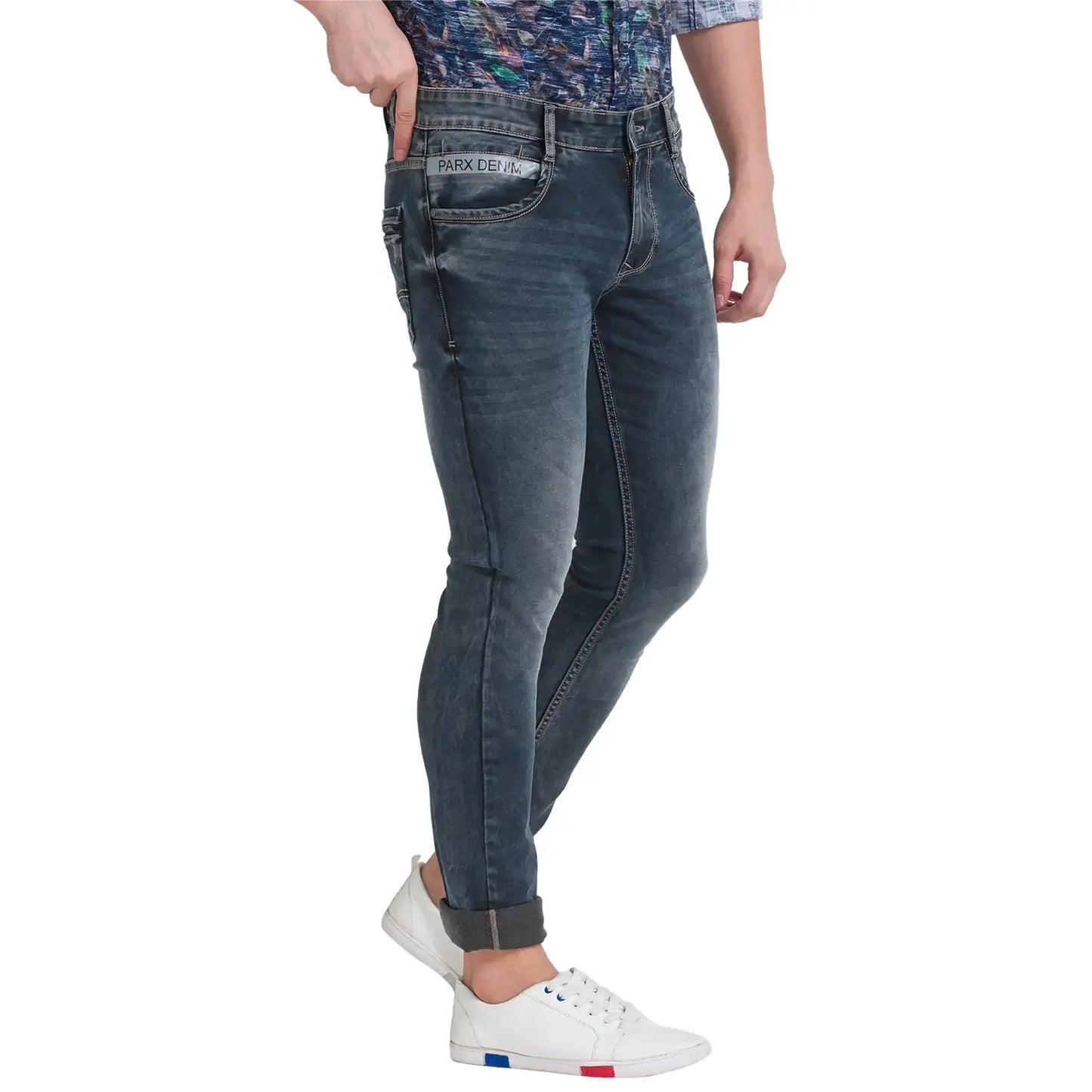 Men Grey Skinny Cropped Fit Dobby Cotton Blend Jeans