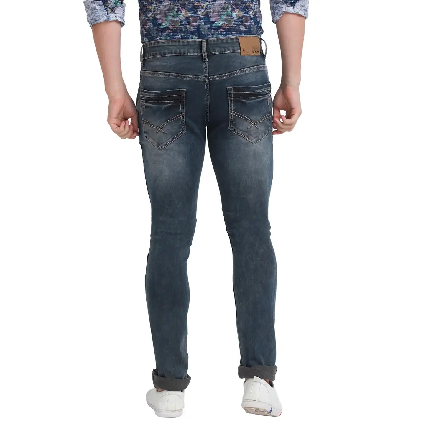 Men Grey Skinny Cropped Fit Dobby Cotton Blend Jeans