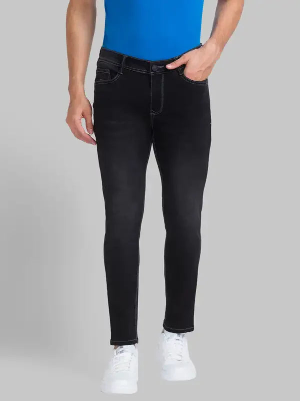 Men Black Skinny Cropped Fit Dobby Cotton Blend Jeans