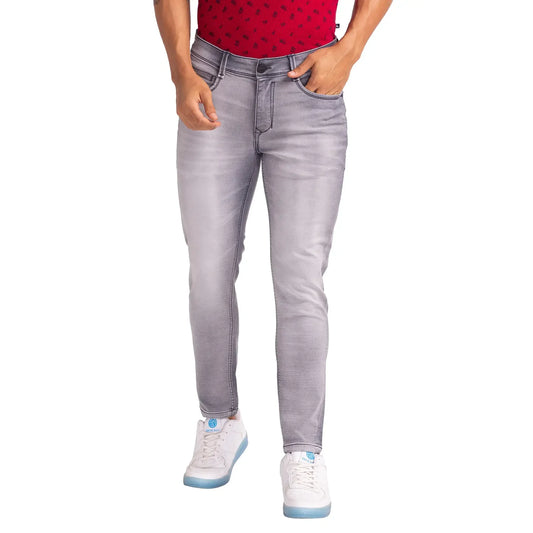 Men Grey Skinny Cropped Fit Dobby Cotton Blend Jeans
